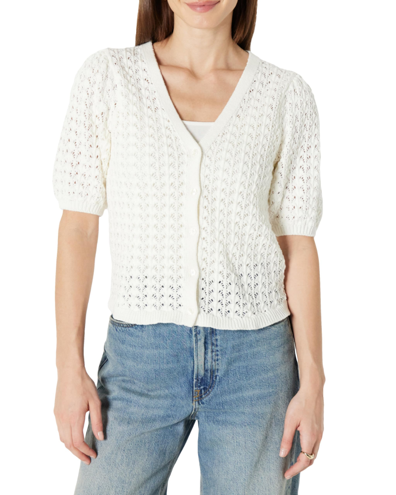 Harper Haut Donna – Top all’Uncinetto con Scollo a V, Bottoni e Maniche Corte in Cotone