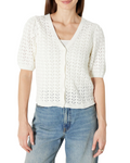 Harper Haut Femme – Top Crochet Col V Boutonné Manches Courtes en Coton