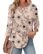 Chelsea Blouse Femme – Haut Col V Manches 3/4 Plissé Décontracté Élégant