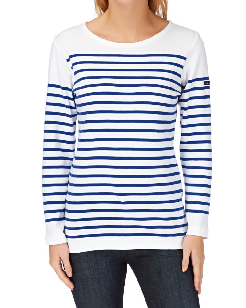 Monica Marinière Femme – T-Shirt Rayé Bleu Marine & Blanc 100 % Coton Interlock