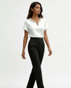 Camicia Blaire da donna – Blusa satinata effetto seta scollo a V maniche corte elegante