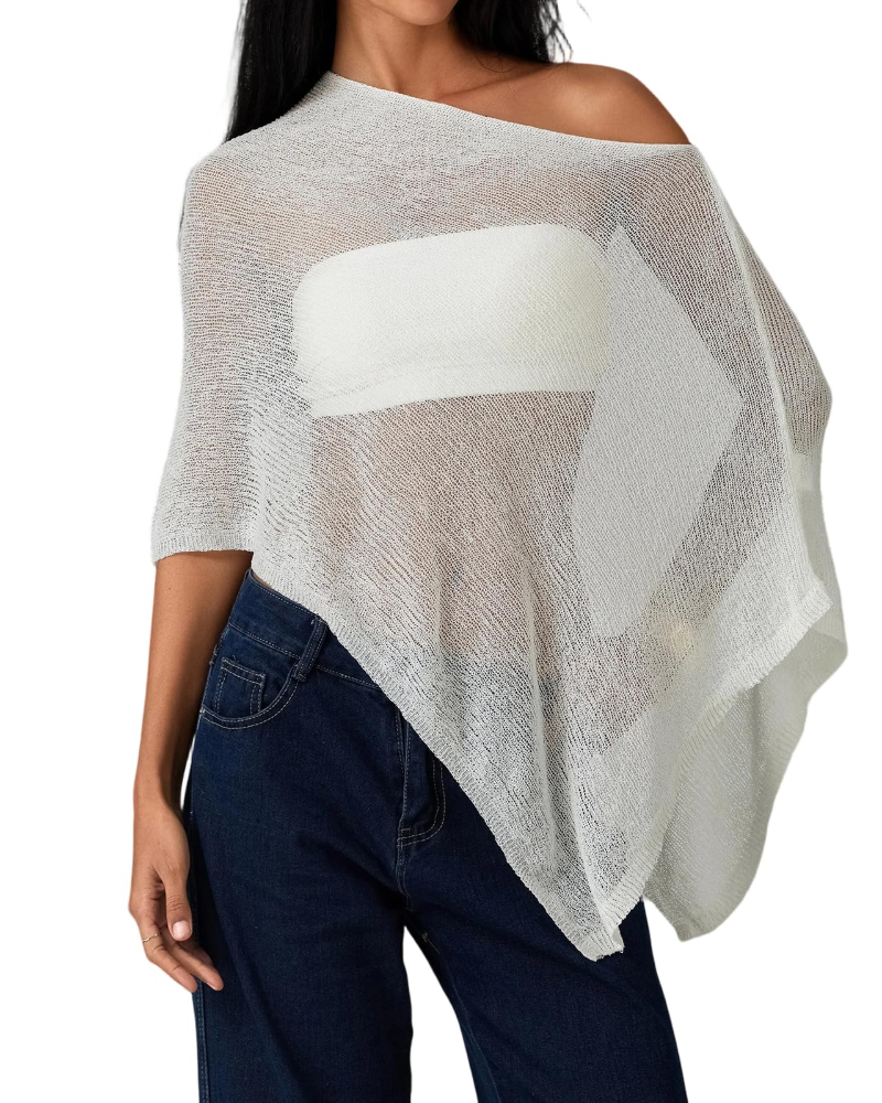 Poncho da donna Cassidy – Poncho leggero in maglia traforata asimmetrica, elegante stile da spiaggia