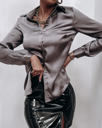 Camicia Fallon da donna – Blusa satinata maniche lunghe elegante effetto seta