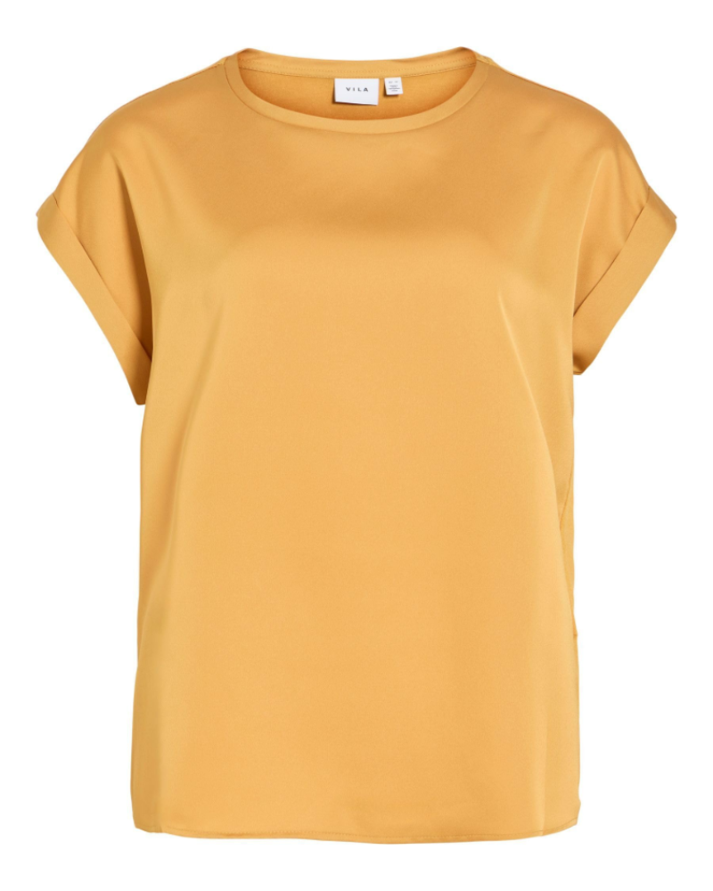 Blusa Lennox para mujer – Blusa satinada con cuello redondo, mangas cortas, hombros caídos, elegante  