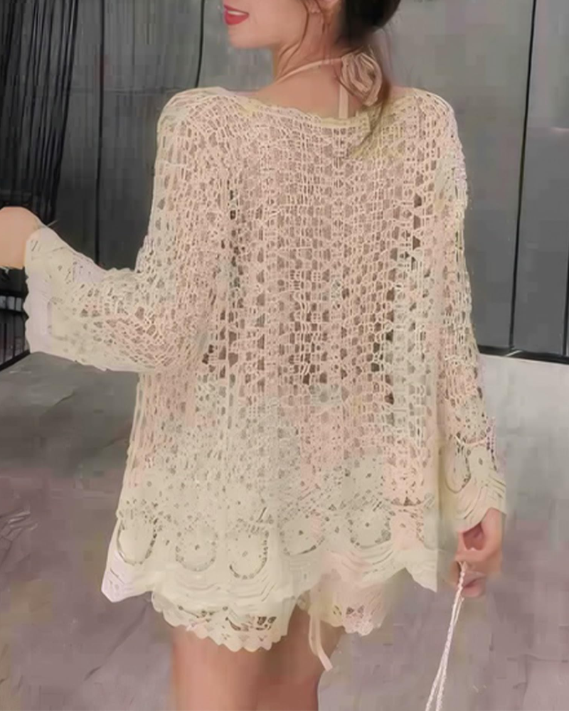 Bailey Cardigan Femme – Gilet Crochet Long Ouvert Maille Ajourée Coton Élégant