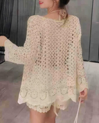 Bailey Cardigan Femme – Gilet Crochet Long Ouvert Maille Ajourée Coton Élégant