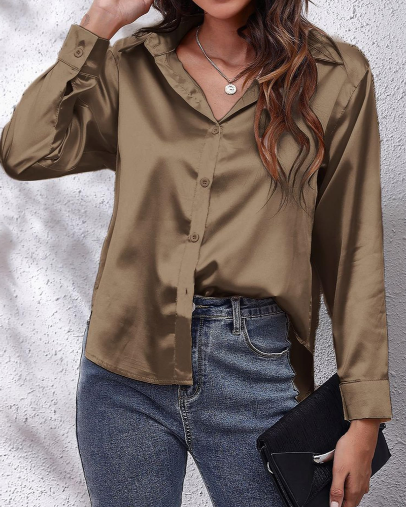 Blusa Sutton para mujer – Blusa satinada con efecto seda, mangas largas, elegante para negocios  
