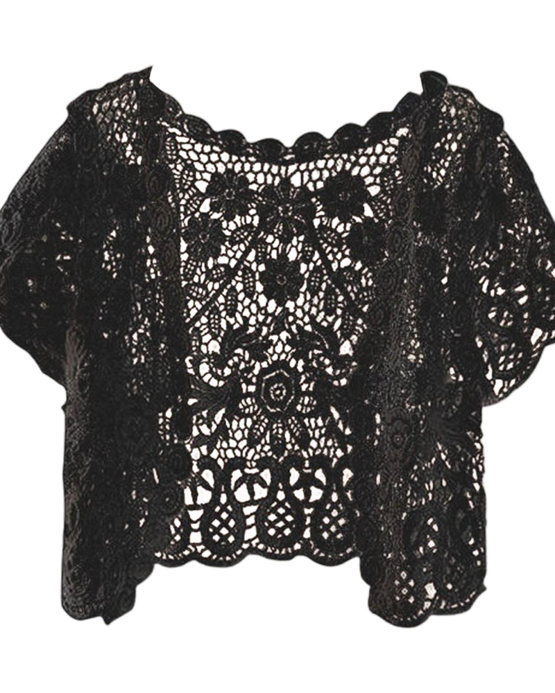 Hadley Women's Crochet Cardigan – Openwork Floral Short Sleeve Bohemian Vest