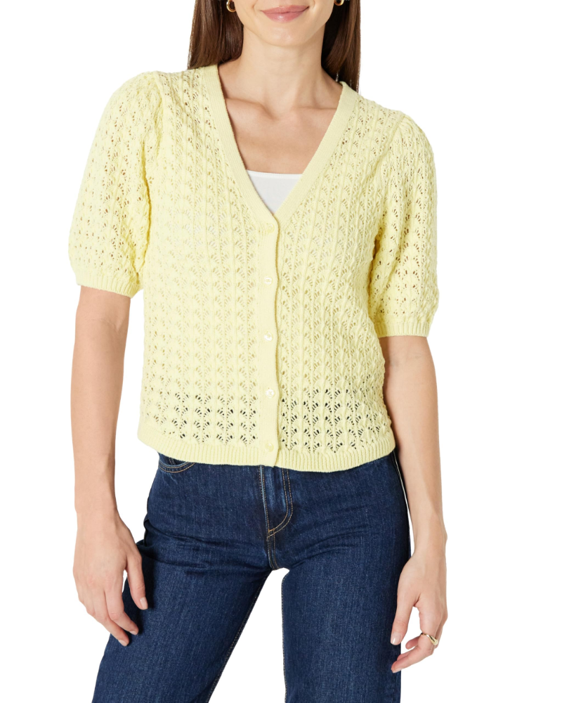 Harper Women's Top – V-Neck Buttoned Crochet Short Sleeve Cotton Top