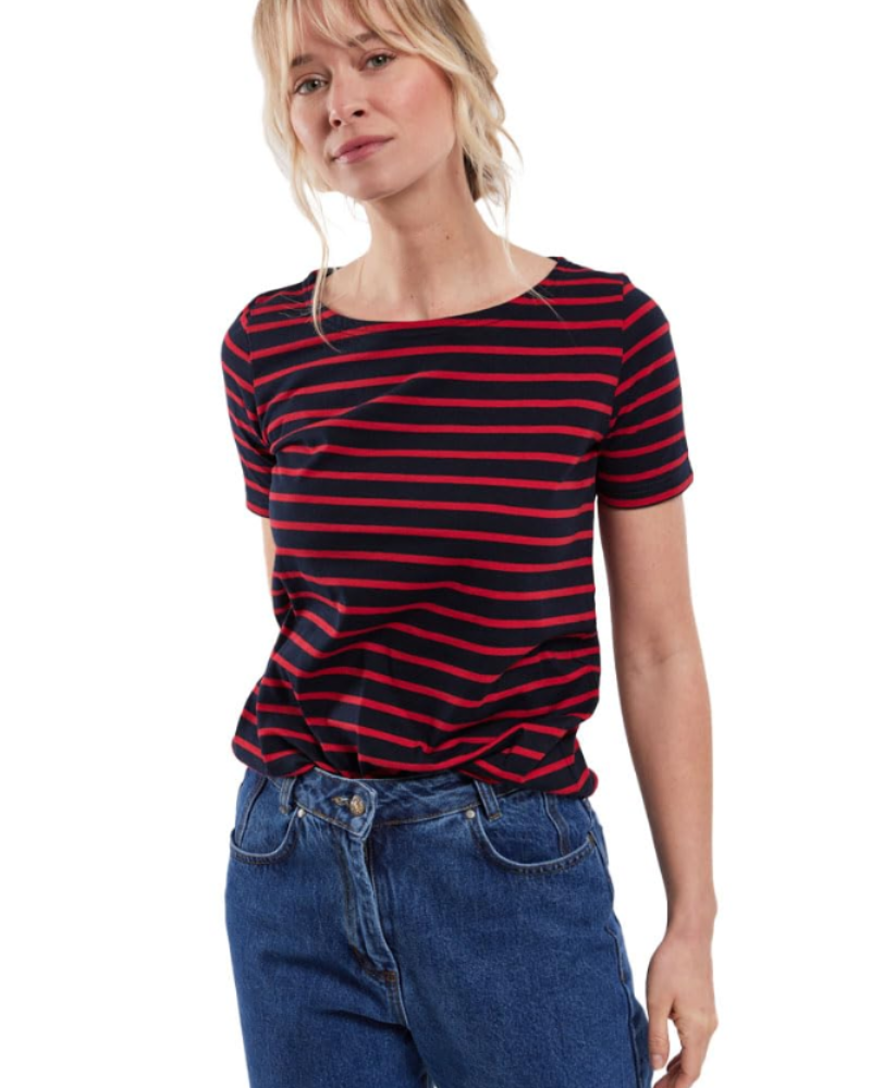 Audrey Marinière Femme – T-Shirt Blanc à Motif Étoiles 100 % Coton Jersey Marin
