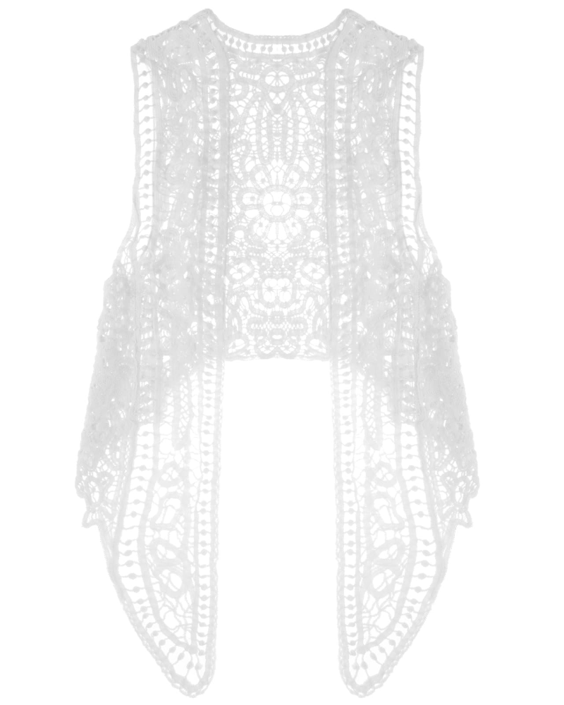 Ember Women's Crochet Vest – Bohemian Sleeveless Cardigan with Irregular Lace Openwork