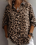 Camicia Tinsley da donna – Camicia satinata leopardata maniche lunghe con bottoni elegante