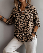 Camicia Tinsley da donna – Camicia satinata leopardata maniche lunghe con bottoni elegante