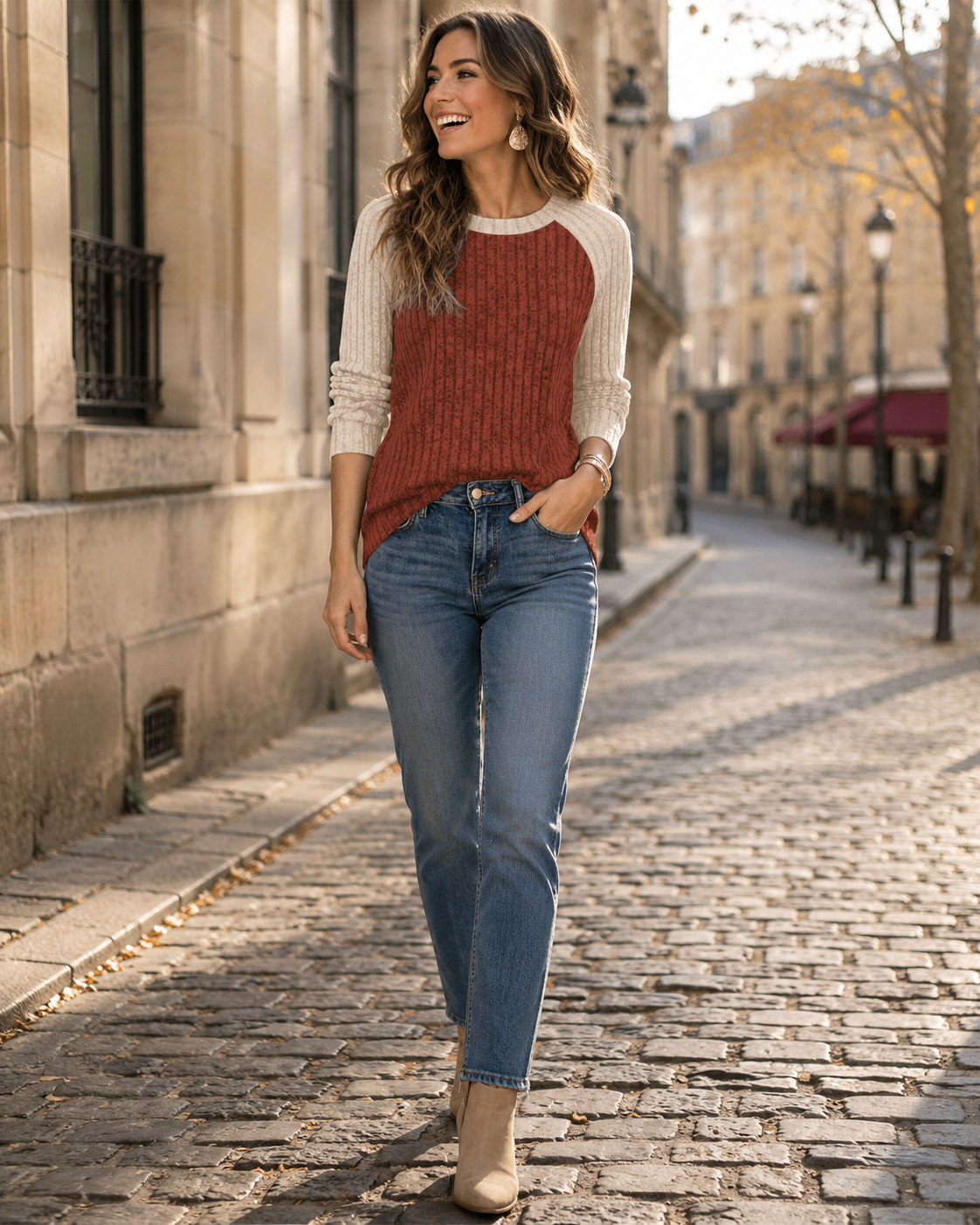 Maeve Pull Femme – Pull Color Block Col Rond Manches Longues Coupe Ample Douce