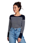 Monica Marinière Femme – T-Shirt Rayé Bleu Marine & Blanc 100 % Coton Interlock