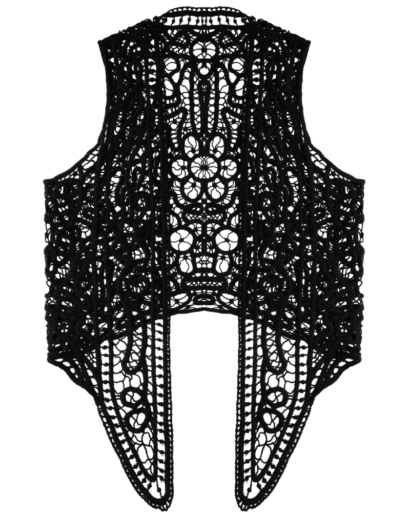 Ember Women's Crochet Vest – Bohemian Sleeveless Cardigan with Irregular Lace Openwork