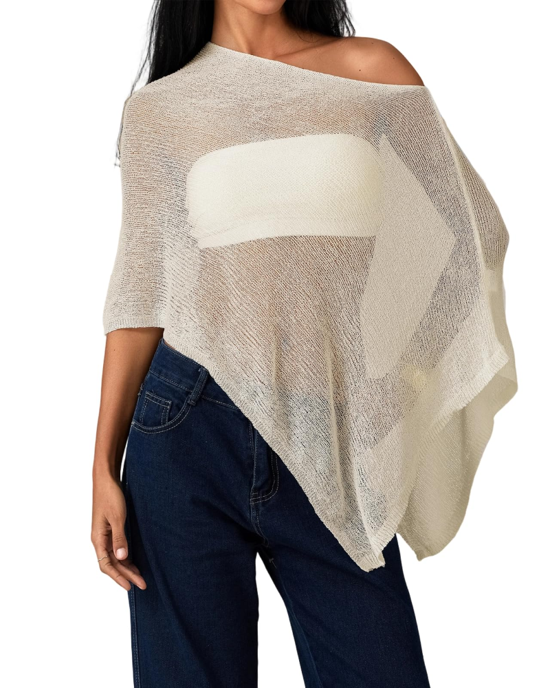 Poncho da donna Cassidy – Poncho leggero in maglia traforata asimmetrica, elegante stile da spiaggia