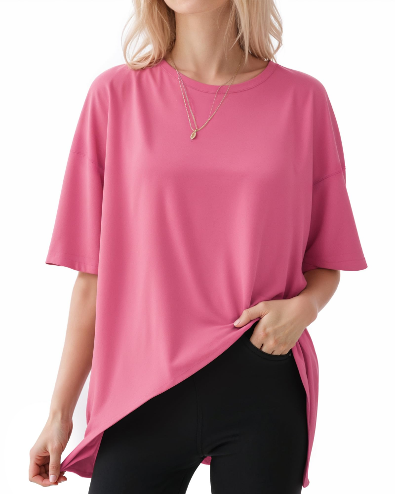 Rylan T-shirt Oversize Femme – Haut Col Rond Manches Courtes en Coton Mélangé Décontracté