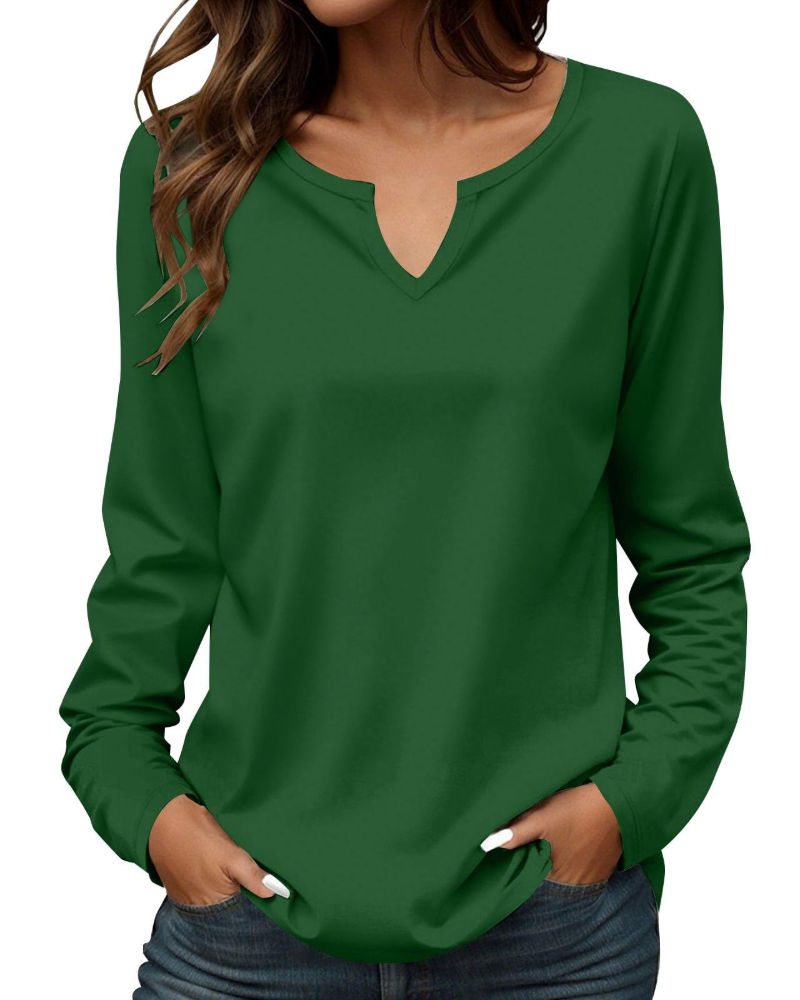 Carly T-Shirt Femme – Haut Col Rond Brodé en Coton à Manches Longues Coupe Ajustée