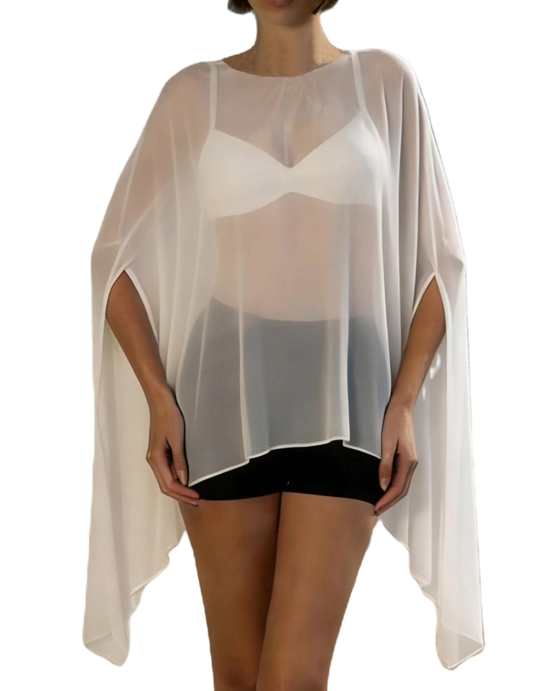 Poncho da donna Cassidy – Poncho leggero in maglia traforata asimmetrica, elegante stile da spiaggia