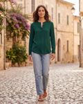 Camisa Daphne Mujer – Blusa Fluida de Viscosa con Mangas Largas y Botones Corte Casual