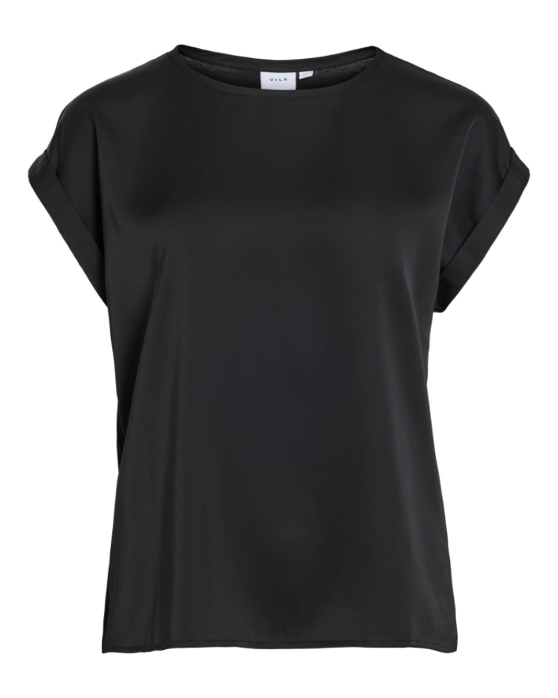 Blusa Lennox para mujer – Blusa satinada con cuello redondo, mangas cortas, hombros caídos, elegante  