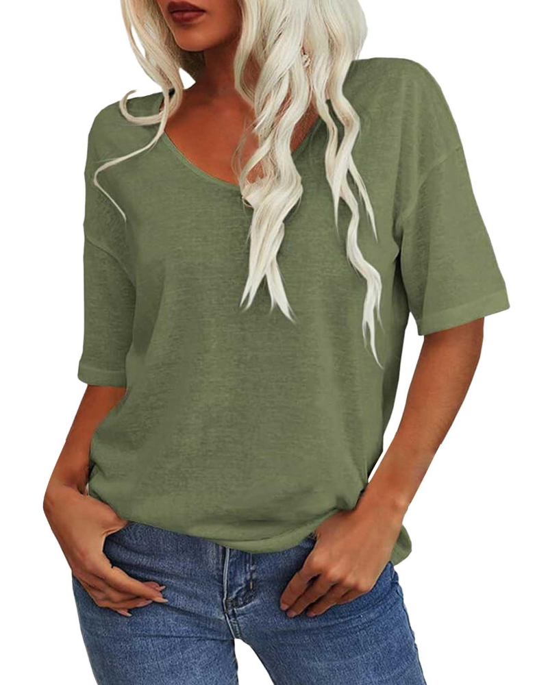 Gabriella T-Shirt Femme – Haut Col V en Lin & Coton à Manches Courtes Coupe Ajustée