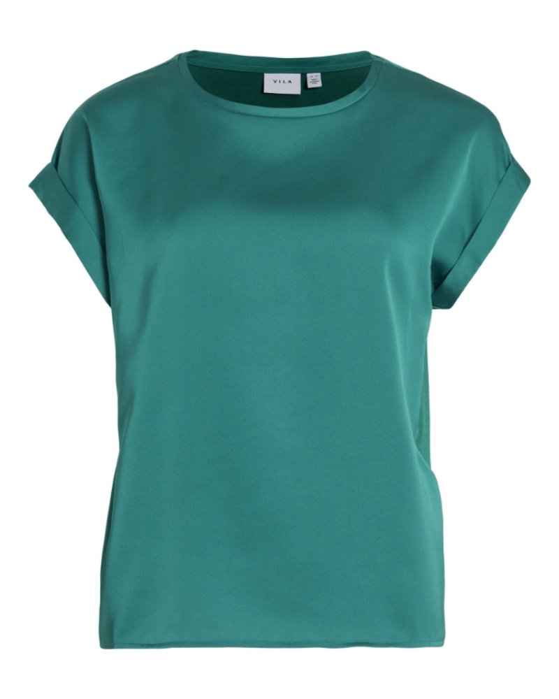 Blusa Lennox para mujer – Blusa satinada con cuello redondo, mangas cortas, hombros caídos, elegante  