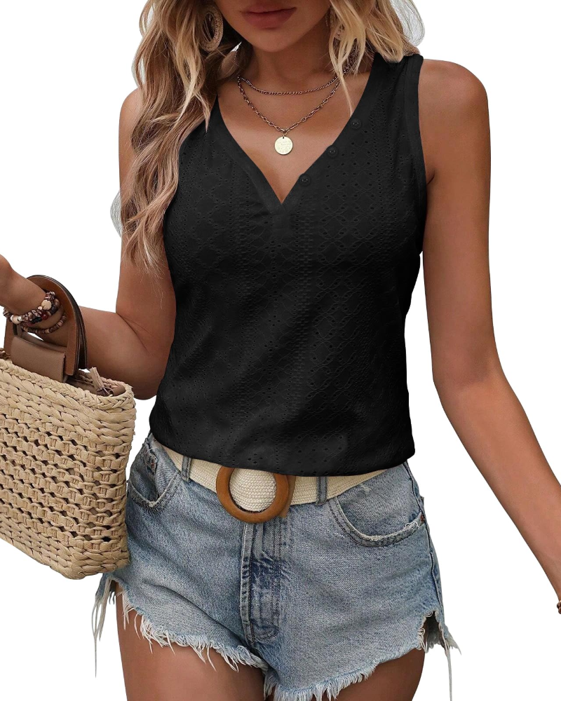 Blusa Kelsey para mujer – Top cuello en V mangas cortas corte amplio bordado elegante