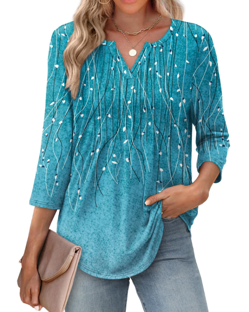 Chelsea Blouse Femme – Haut Col V Manches 3/4 Plissé Décontracté Élégant
