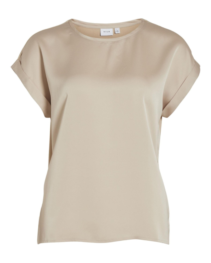 Blusa Lennox para mujer – Blusa satinada con cuello redondo, mangas cortas, hombros caídos, elegante  