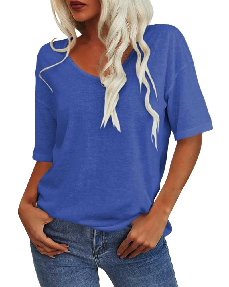 Gabriella T-Shirt Femme – Haut Col V en Lin & Coton à Manches Courtes Coupe Ajustée