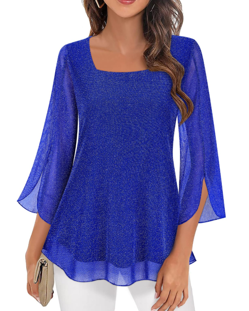 Blusa Phoebe Mujer – Top de Gasa con Cuello Cuadrado y Mangas 3/4 con Volantes Estampado Floral