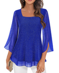 Phoebe Blouse Femme – Haut en Mousseline Col Carré Manches 3/4 Volantées Imprimé Floral