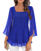 Blusa Phoebe Mujer – Top de Gasa con Cuello Cuadrado y Mangas 3/4 con Volantes Estampado Floral