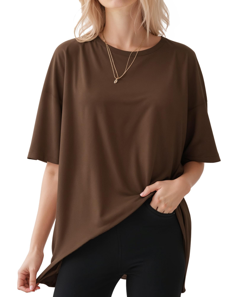 Rylan T-shirt Oversize Femme – Haut Col Rond Manches Courtes en Coton Mélangé Décontracté