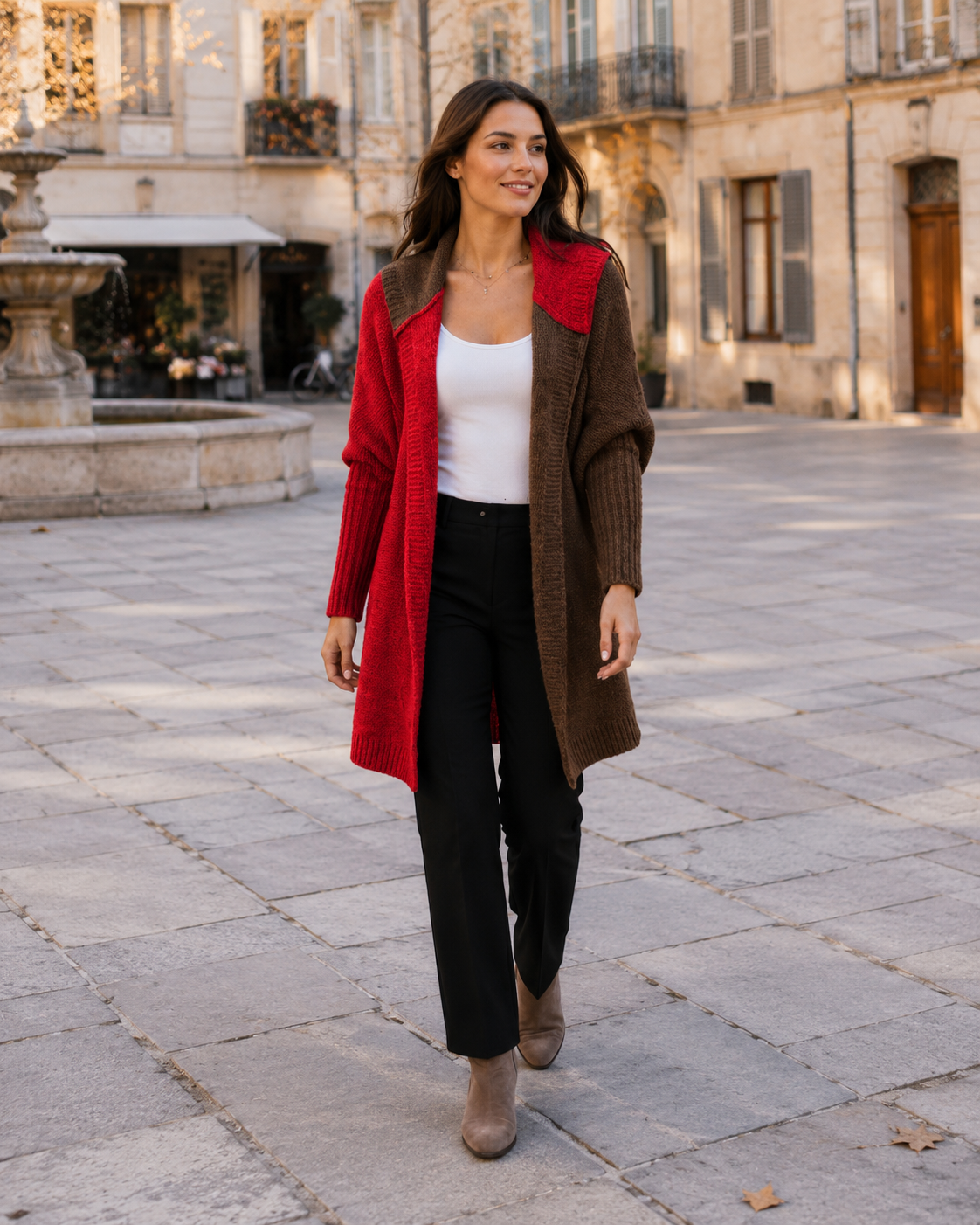 Agatha Cardigan femme color block – Capuche, devant ouvert, manches longues, coupe ample