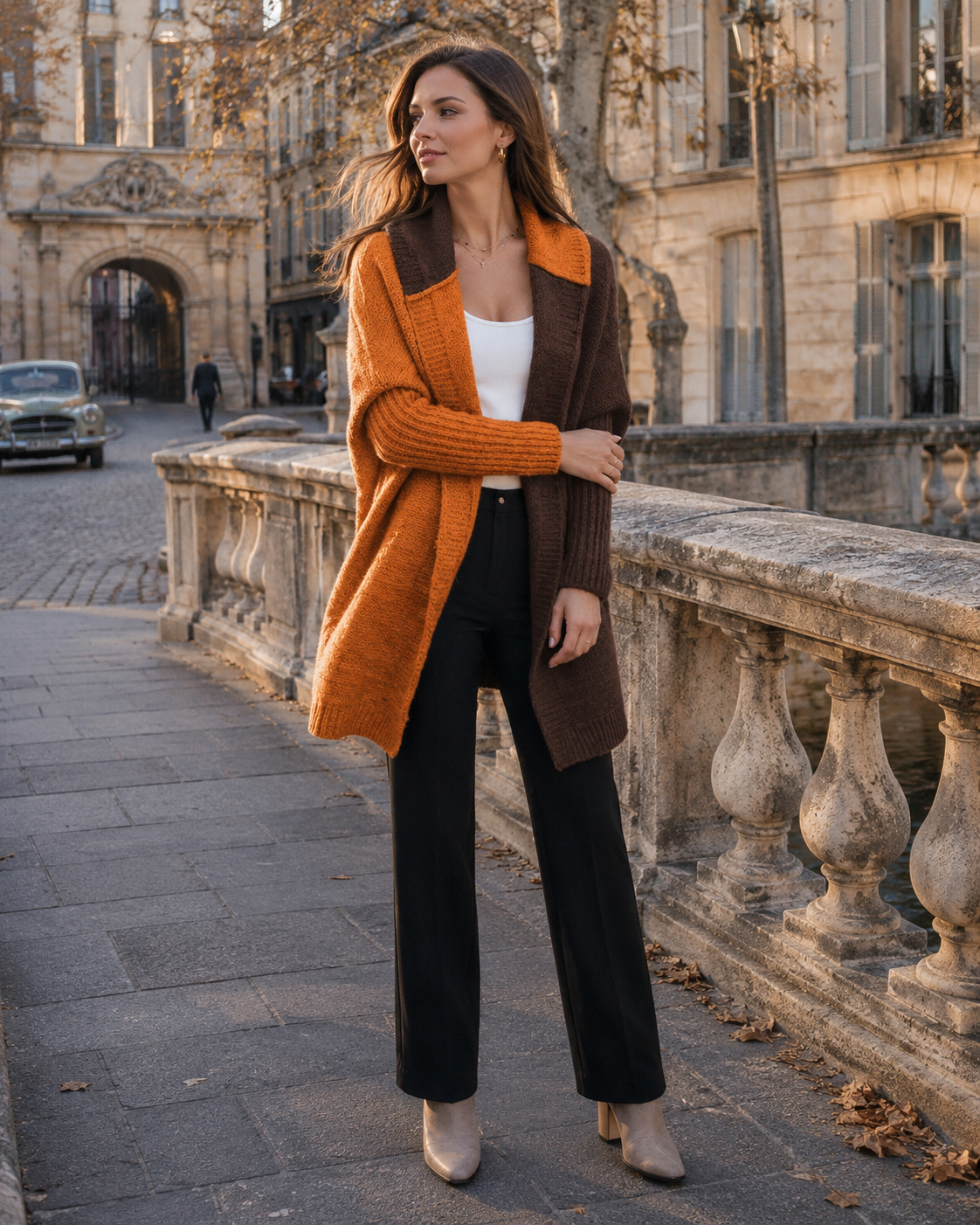 Agatha Cardigan femme color block – Capuche, devant ouvert, manches longues, coupe ample