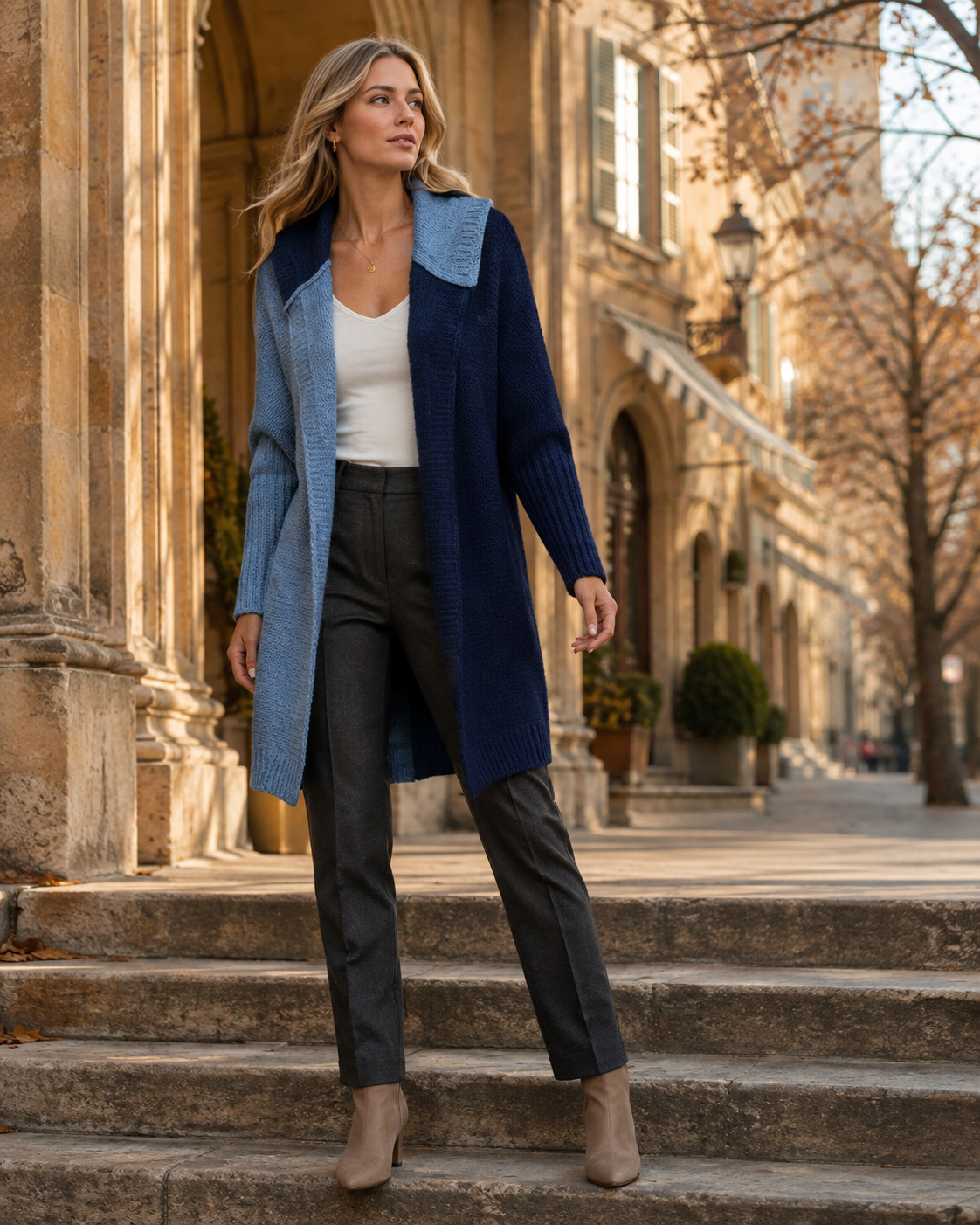 Agatha Cardigan femme color block – Capuche, devant ouvert, manches longues, coupe ample