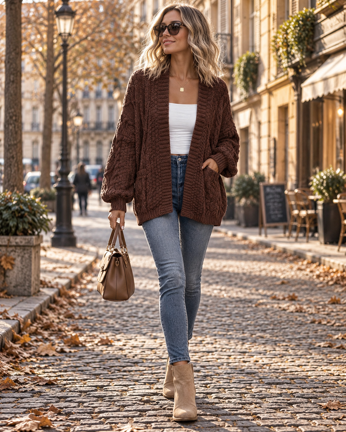 Maureen Cardigan femme torsadé – Coupe oversize, manches ballon, devant ouvert