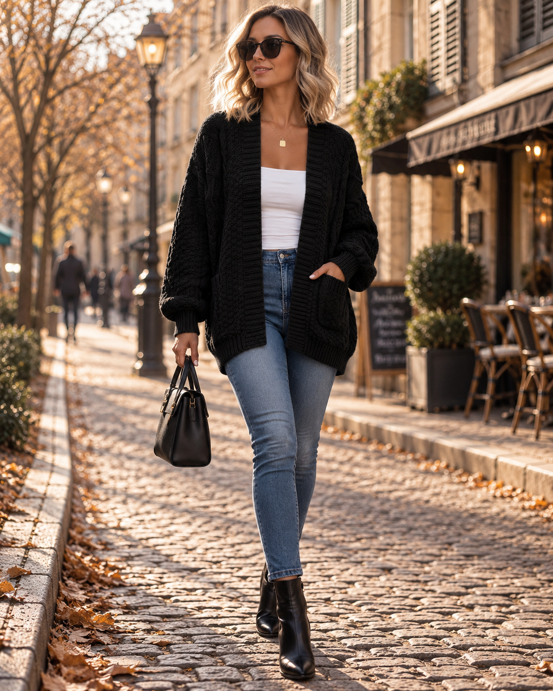 Maureen Cardigan femme torsadé – Coupe oversize, manches ballon, devant ouvert