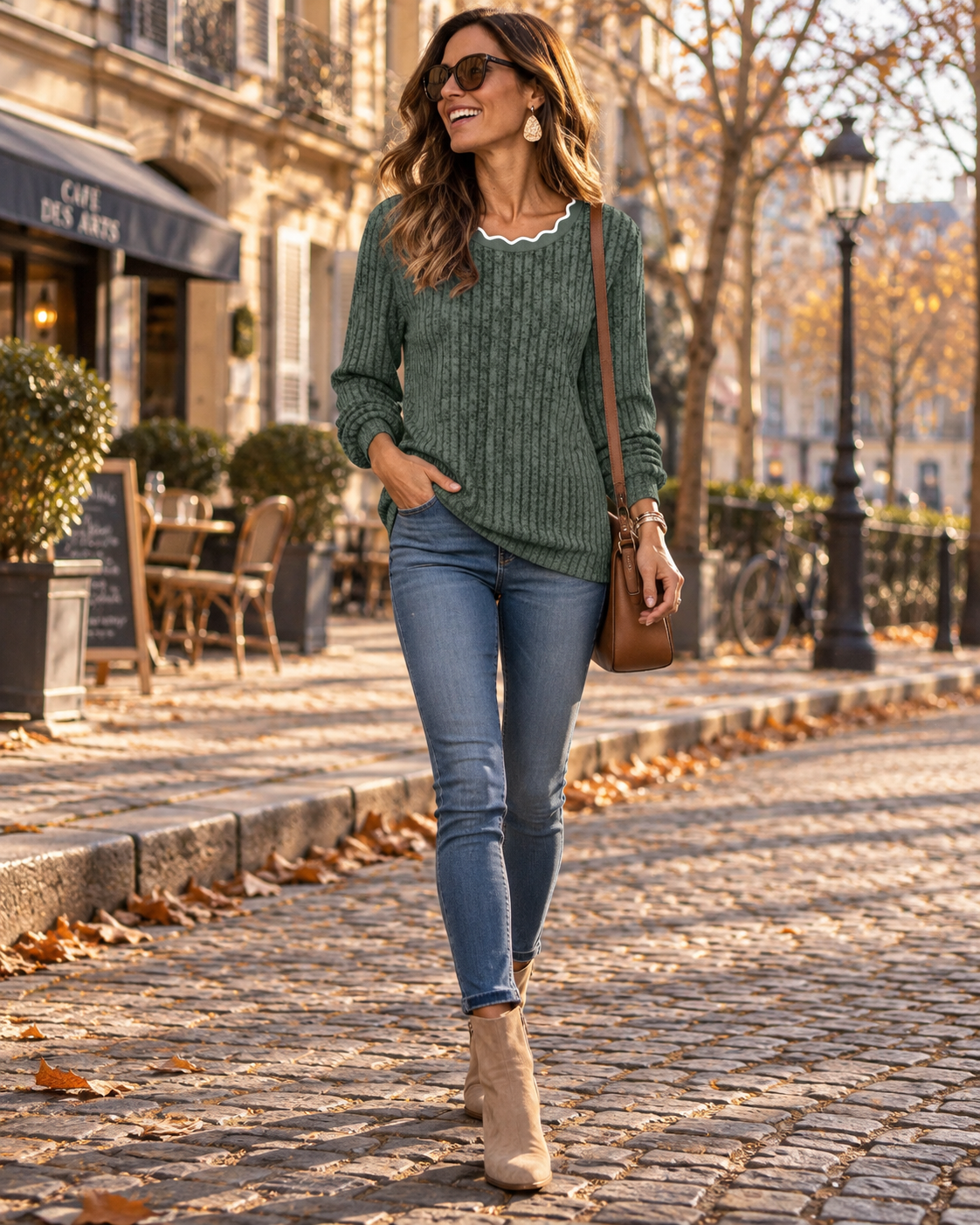 Diana Pull femme léger – Maille texturée, encolure festonnée, manches longues, coupe ample