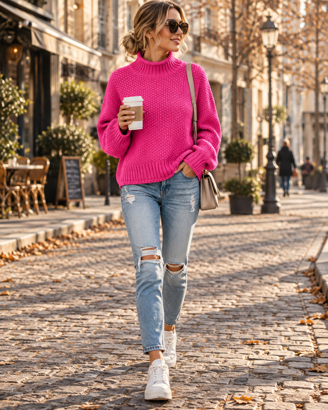 Ellie Pull Oversize Femme – Maille Épaisse, Col Montant & Manches Chauve-Souris