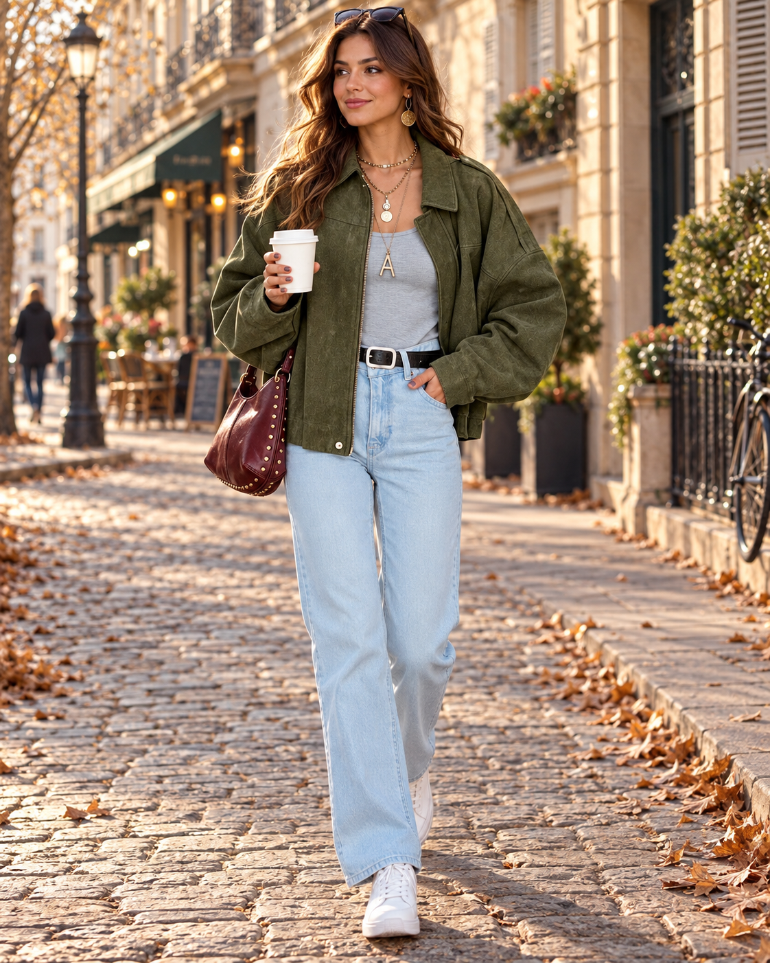 Jessebel Veste Bomber Femme – Effet Daim, Coupe Oversize Courte et Manches Chauve-Souris