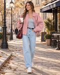 Jessebel Veste Bomber Femme – Effet Daim, Coupe Oversize Courte et Manches Chauve-Souris