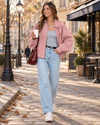 Jessebel Veste Bomber Femme – Effet Daim, Coupe Oversize Courte et Manches Chauve-Souris