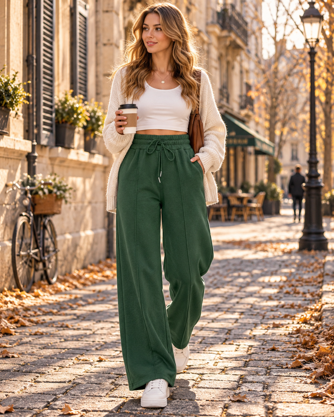 Jane Pantalon Jogging Femme – Taille Haute, Jambes Larges, Cordon et Poches