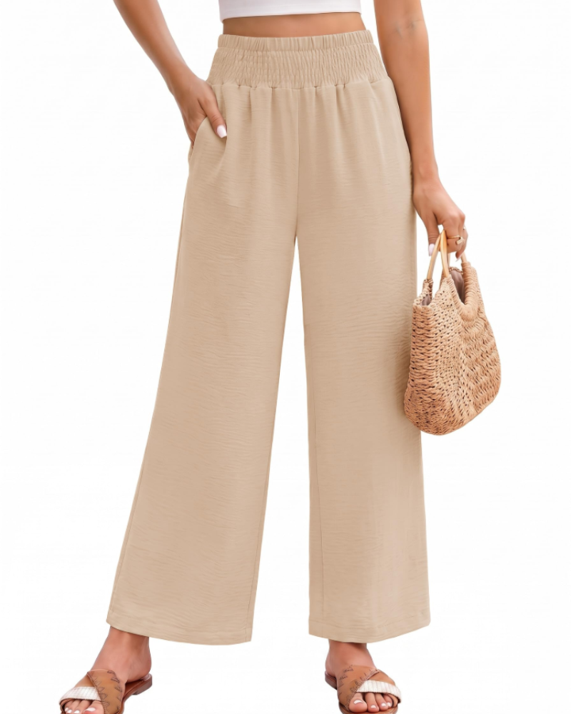 Tessa Pantalon Fluide Femme – Taille Élastique à Cordon avec Poches Style Palazzo
