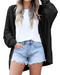 Hazel Cardigan Femme – Gilet Long en Maille Crochet Ouverte à Manches Chauve-Souris