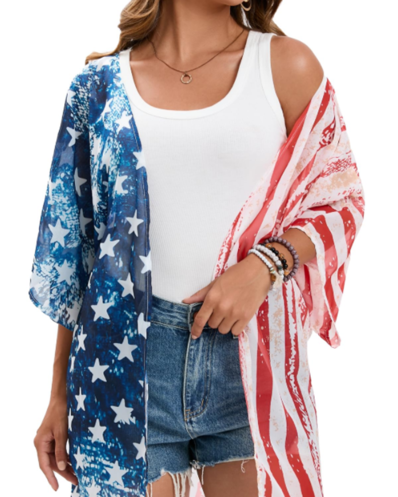 Scarlett Kimono de Plage Femme – Kimono Léger Imprimé Drapeau avec Coupe Fluide